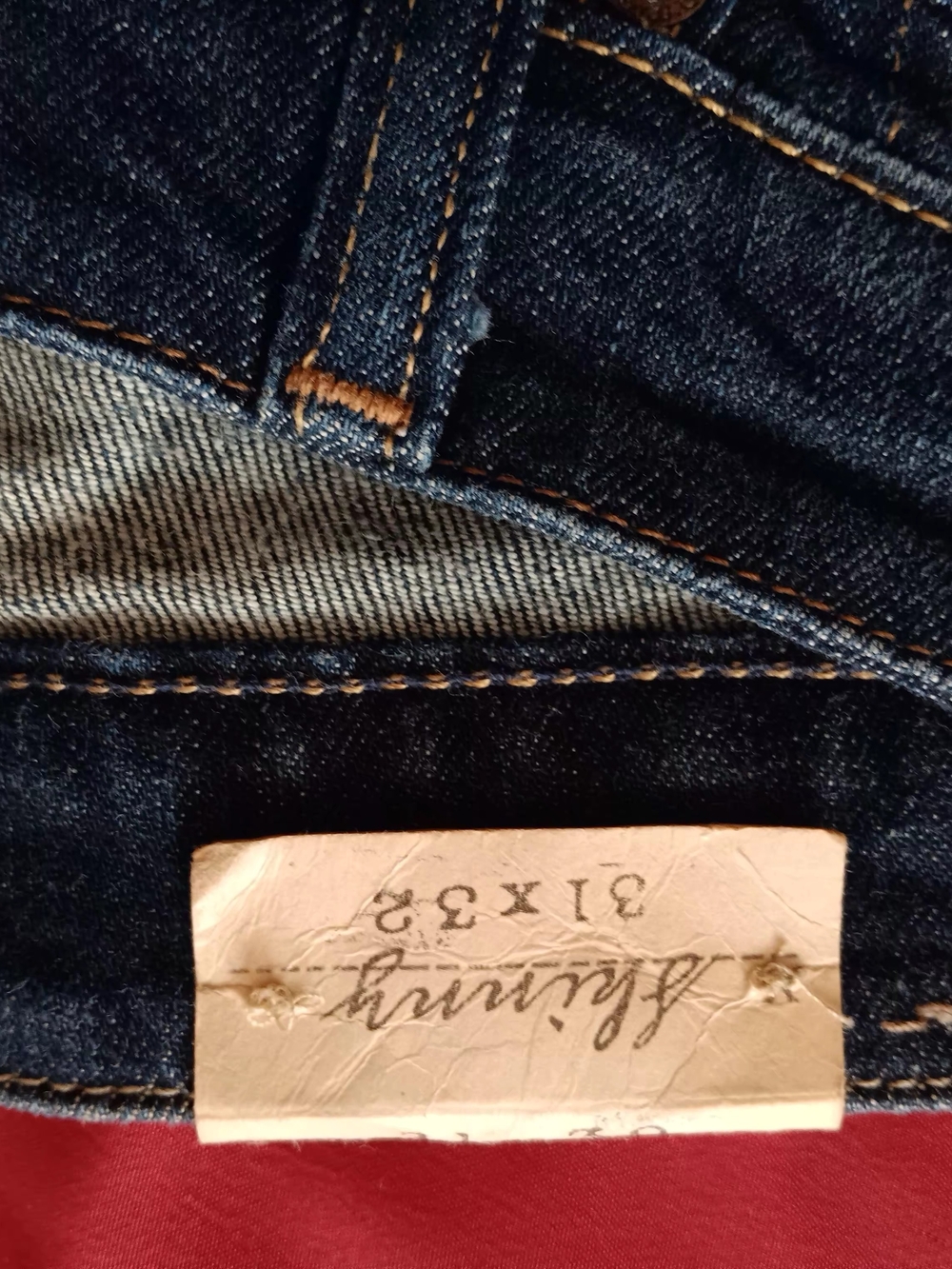 Abercrombie & Fitch Slim Straight Jeans - Dark Indigo with Tan Stitching